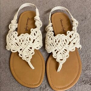 American Eagle Outfitters Women's Cream Sandals with macrame upper size 7-1/2